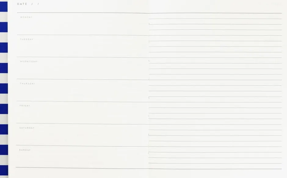 Kontorartikler<Notem Weekly Planner med syet ryg, Blå stribe
