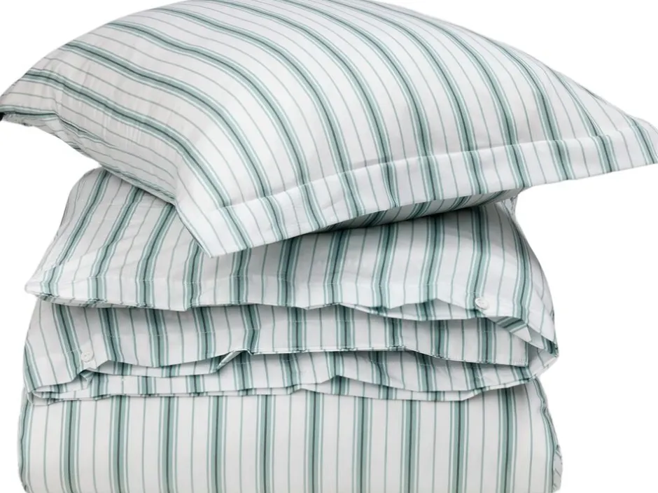 Sengetøj & Lagner<Lexington White/Eucalyptus Striped Cotton Poplin Bed Set